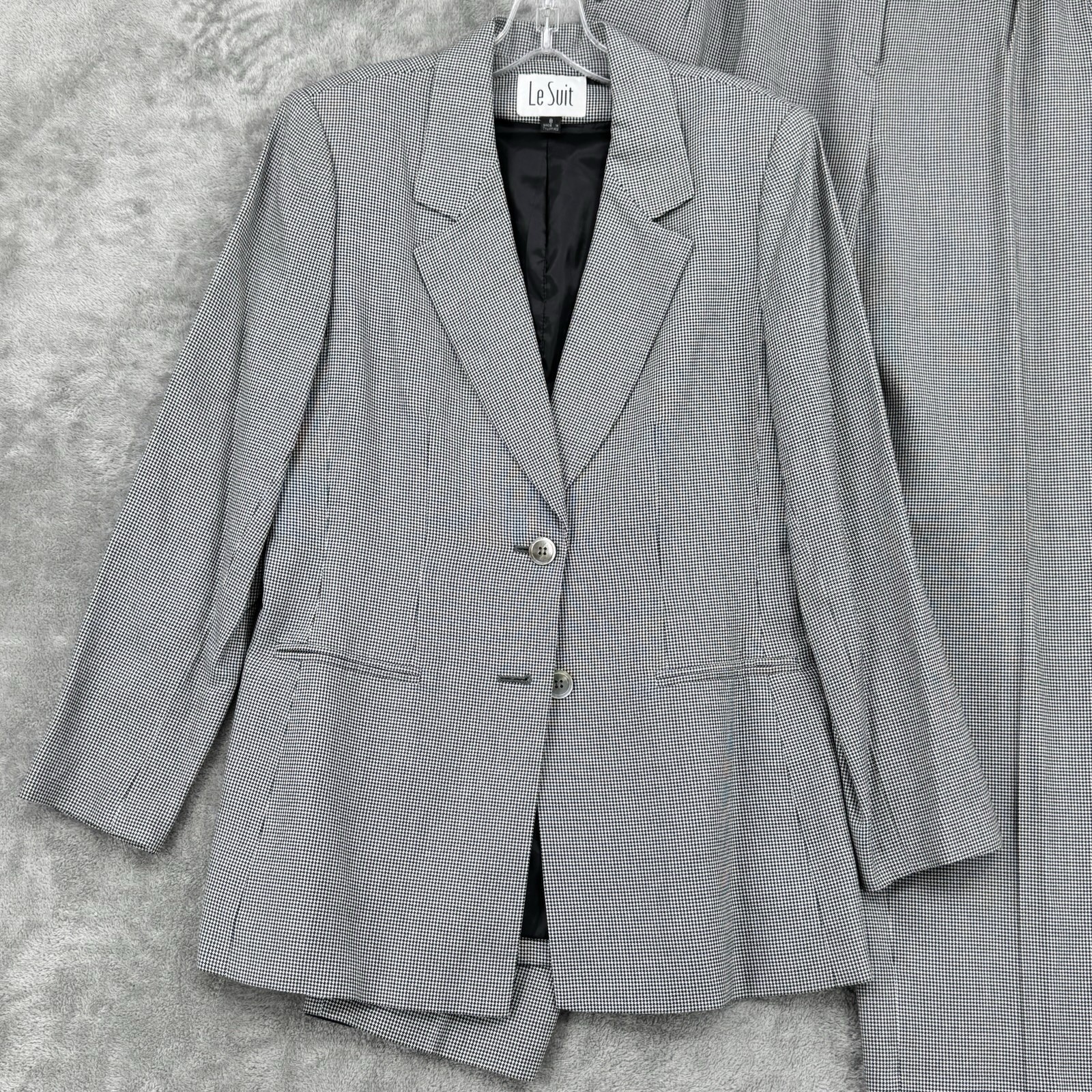 Le Suit Pant Suit 8 Houndstooth Pleated Blazer Preppy Career Office Academia