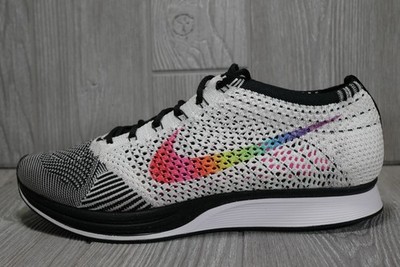 Rare Nike Flyknit Racer Be True White Black Rainbow Shoes 902366-100 Mens Size 9