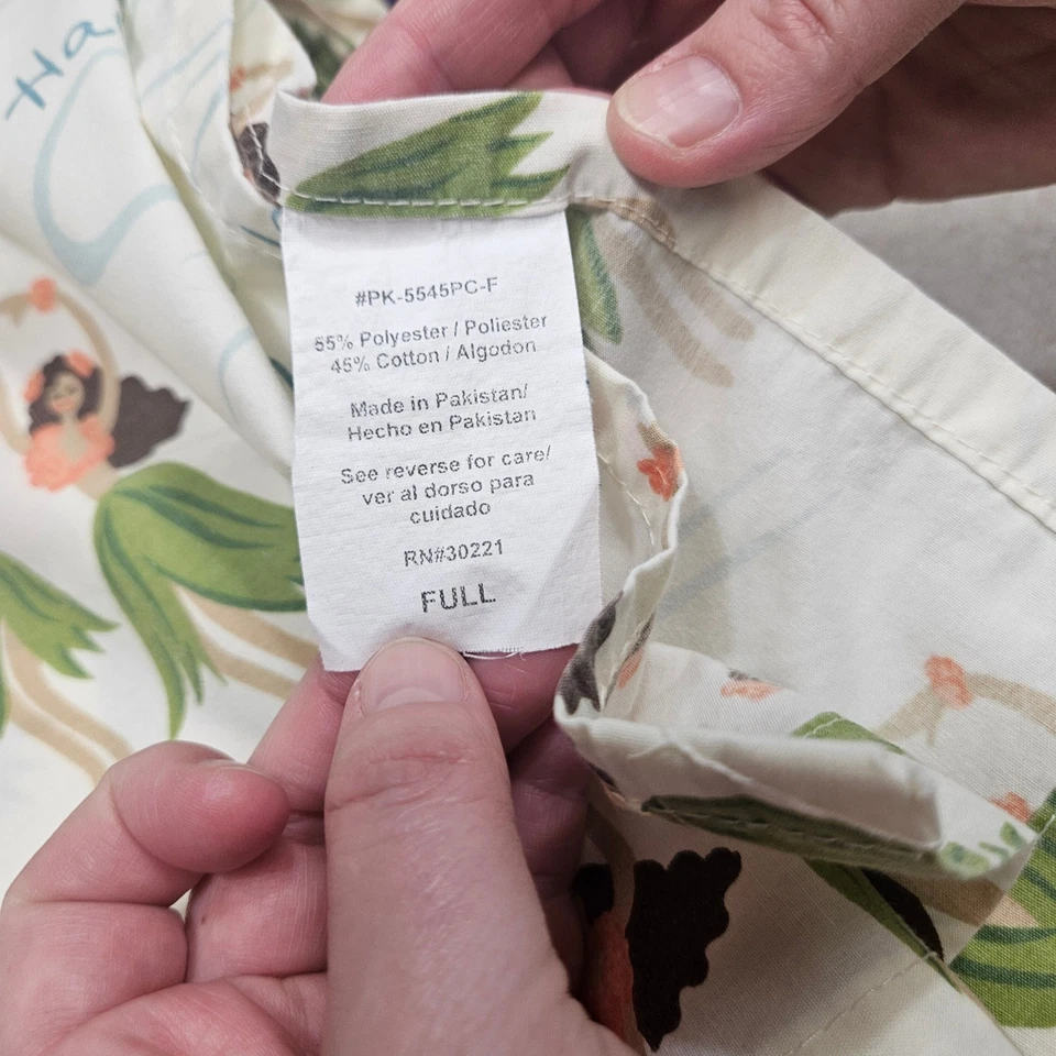 Juego de sábanas de mezcla de algodón con estampado Aloha de bailarina de hula hawaiana tamaño completo Foto 3 de 4