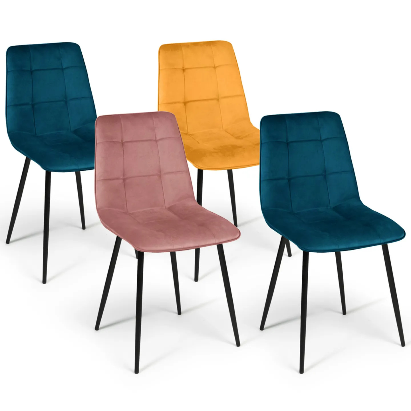 Chaises MILA velours lot de 4 fauteuils de table vintage