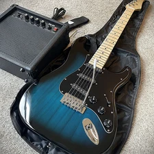 Blue Electric Guitar Starter Package with 20-Watt Amp and Accessories Full-Size