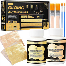 Gilding Adhesive Set, 3.53Oz/100Ml Water Based Adhesive and Varnish, Gold Leaf
