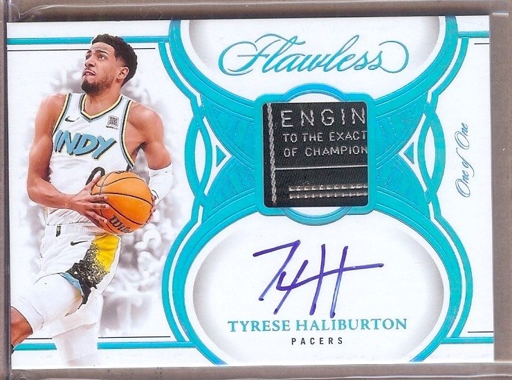 2024-25 PANINI FLAWLESS PLATINUM TYRESE HALIBURTON AUTO LAUNDRY TAG PATCH 1/1!!