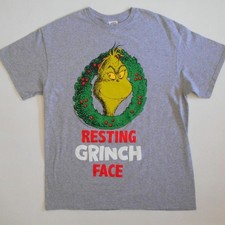 Dr Seuss Resting Grinch Face Men T Shirt Funny Holiday Size L