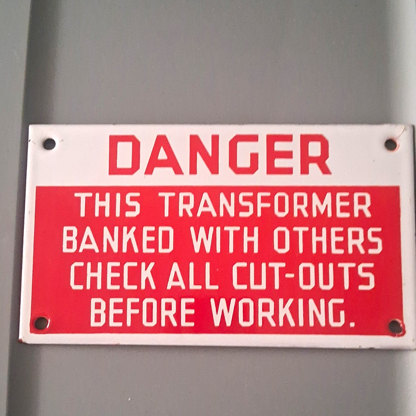 Danger Safety Sign Placard This Transformer Banked With Others Check Cut-Outs