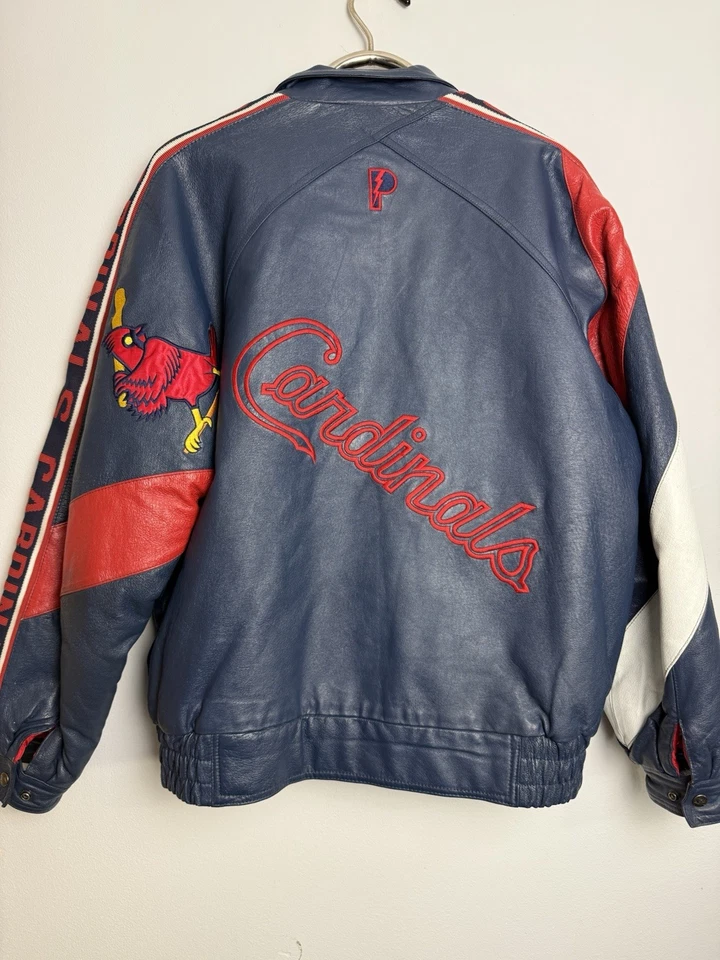 VTG LEATHER MLB St Louis Cardinals Pro Player Leather Jacket BIG LOGO AOP OBO - Image 4 of 4