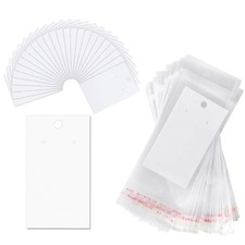 Paper  Plastic Jewelry Earrings Display Cards Rectangle White W/Self-Seal Ba...