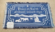 Woven Christmas Rug Nativity Cotton Reversible 29x48 All Is Calm USA Made NEW