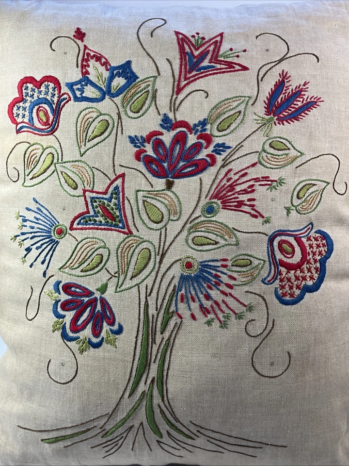Hand Stitched Embroidery Handmade Throw Seat Cushion Pillow 18” Bouquet Floral - Image 2 of 4