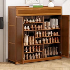 8 Tier Bamboo Shoe Storage Cabinet with Doors