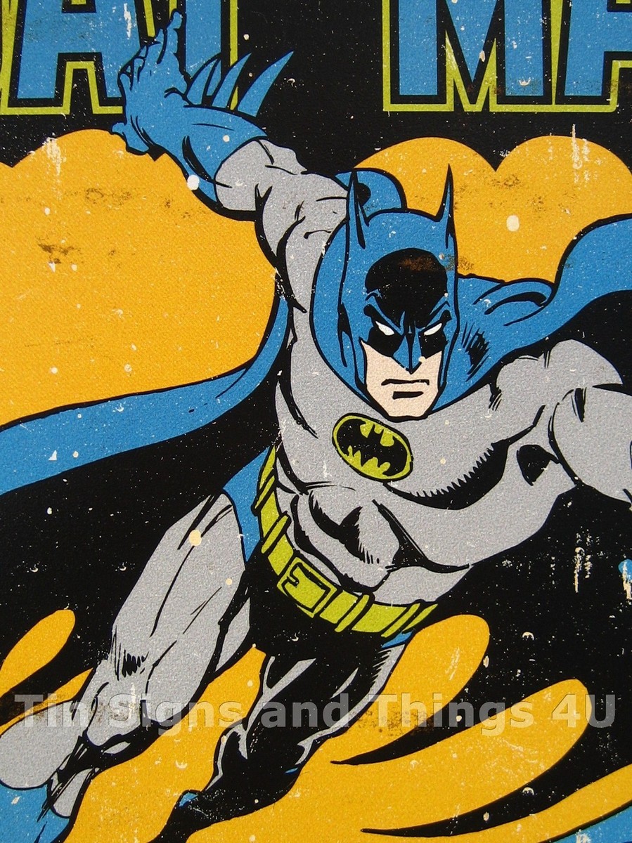Retro Batman TIN SIGN vtg metal poster dc comics book