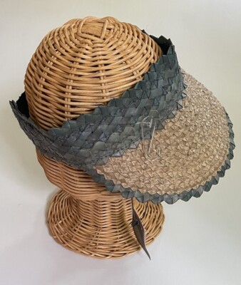 NWT VINCE CAMUTO Woven Straw SUN VISOR Hat NATURAL/ BLUE $38  display picture 1