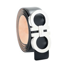 Salvatore Ferragamo Men's Black 100 Leather Buckle Decorated Belt