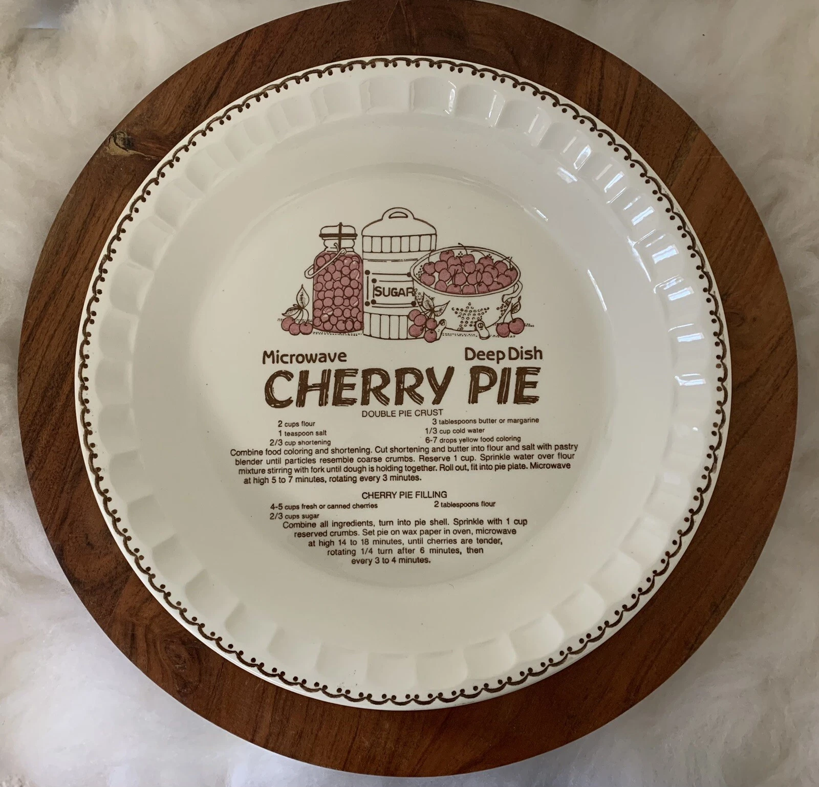 Vintage Royal China Ceramic Cherry Pie Deep Dish Plate w/Recipe
