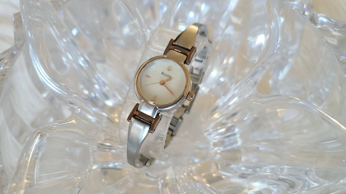 Bulova Silver & Rose Gold Tone MOP Dial Womens Wrist Watch 98L140