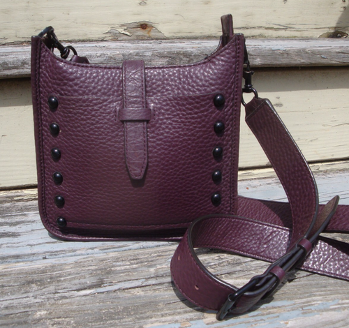 REBECCA MINKOFF Eggplant Leather Crossbody Small Handbag Purse Stud Biker Boho
