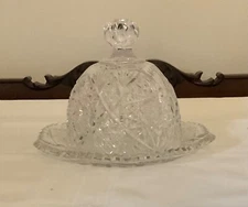 Antique American brilliant cut glass butter dish
