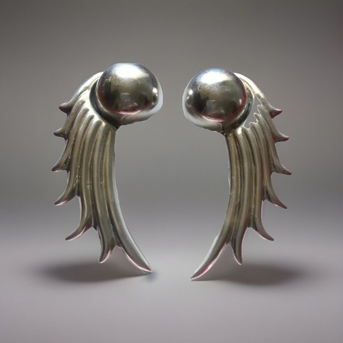 Mexico 1970s Taxco Retro Modernist Clip On Long Earrings/Sunburst/TM-79/925