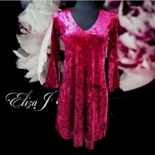 Eliza J Crushed Velvet Dress Womens Bell Sleeve V-Neck Magenta Pink NO7M3901 2