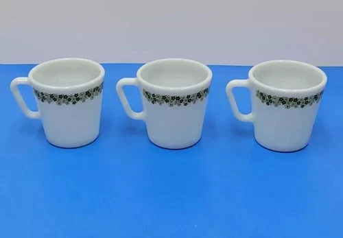 Vintage Pyrex Corelle Mugs Cups Spring Blossom Crazy Daisy Milk Glass Set Of 3