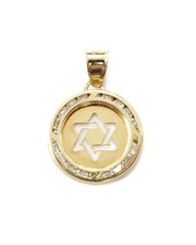 14K Yellow Gold Star of David with Cubic Zirconia Necklace Charm Pendant ~ 1.0