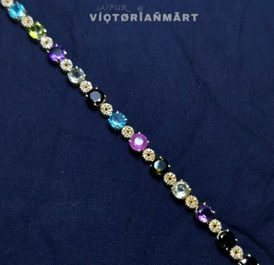 London Blue Topaz Tourmaline & Ruby Diamond Bracelet 925 Sterling Silver Jewelry - Image 2 of 4