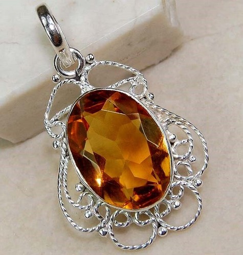 Filigree 5CT Natural Golden Citrine 925 Sterling Silver Pendant Jewelry @17-7