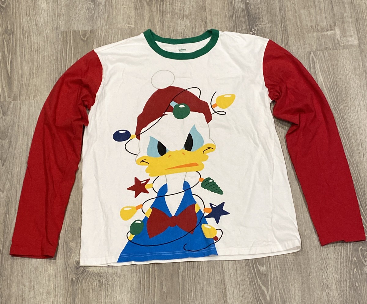 Disney Store Donald Duck Mens Christmas Lights Long Sleeve T Shirt