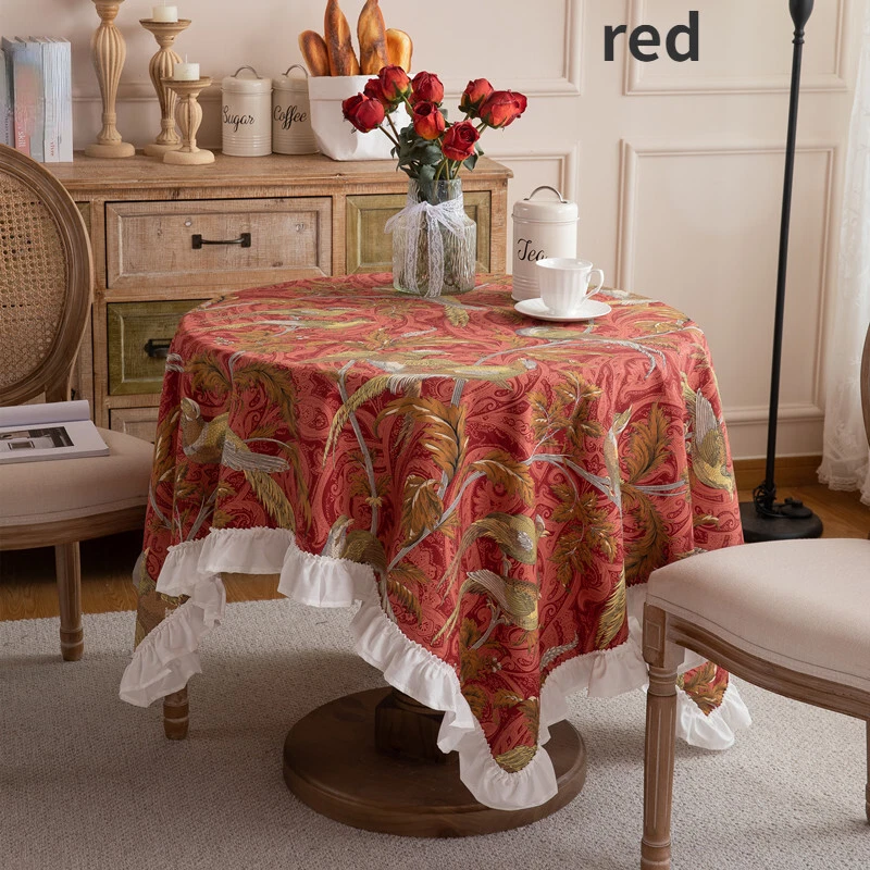 1PC American Retro Canvas Tablecloth Phoenix Pattern Ruffled Table Runner Ethnic - Image 2 of 4