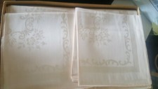 Imported Vntg Luxury Pink Damask Tablecloth Set, Tablecloth 6 Napkins, NOS