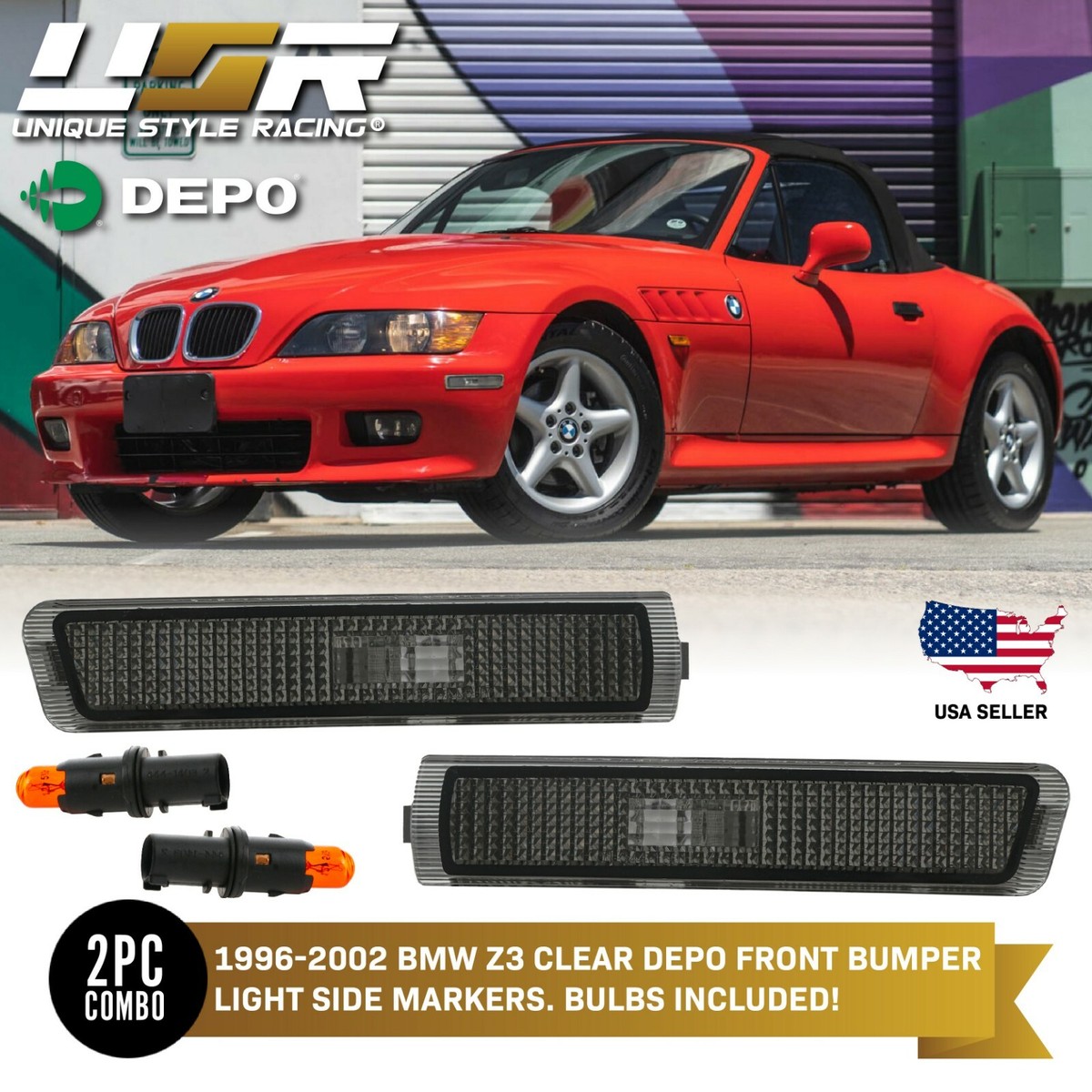DEPO Smoke Euro Bumper Side Marker Lights For 96-02 BMW Z3