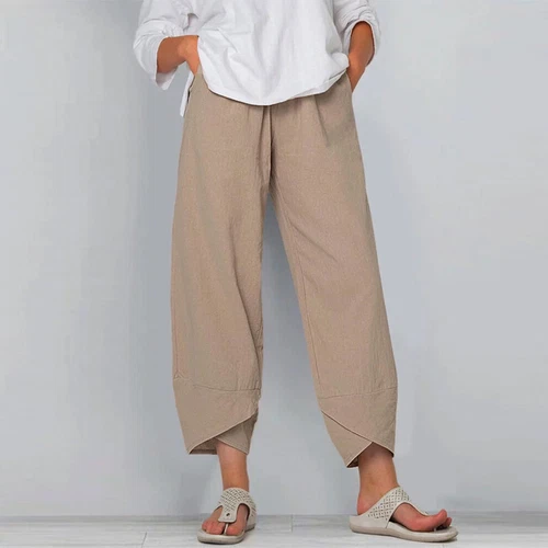 Summer Womens Ladies Cotton Linen Baggy Casual Harem Pants Trousers Plus Size - Picture 11 of 11
