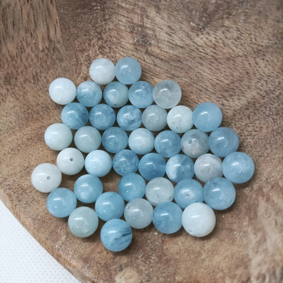 Aigue Marine / Lot de 5 Perles Rondes Polies / 8 mm / Pierres Naturelles - Photo 2/4