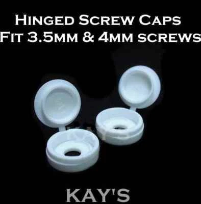 KAYFAST WHITE SCREW COVER CAPS PLASTIC HINGED FOLD OVER FIT SIZE 6g or 8g GAUGE SCREWS