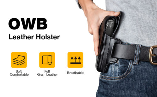 Full Grain Leather OWB Thumb Break Holster Glock 19 Glock 19x Glock 23 32 45 RH - Picture 7 of 11