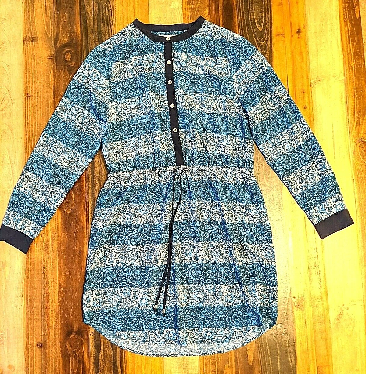 Abito MICHAEL KORS blu paisley con coulisse in vita accenti metallizzati taglia 8