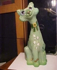 11" Fenton Jade Green 2021 Kim Barley OOAK Daisy Flowers & Shamrocks Alley Cat