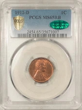 1912-D LINCOLN CENT - PCGS MS-65 RB, ORIGINAL GEM! TOUGH! CAC APPROVED!
