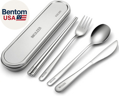 Travel Cutlery Set - 18/8 Stainless Steel Reusable Utensils with Metal Case, Por