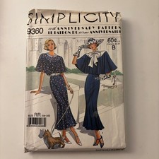 VTG 30s Style Simplicity 9360 Capelet Flared Dress Patt. Bust 36-42 Sz RR UNCUT