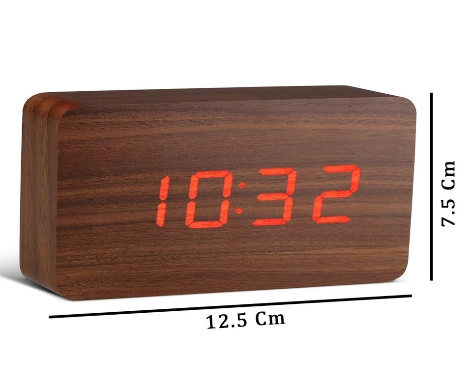 Wooden Digital Alarm Clock with LED Display, Red Numbers Clocks For Bedroom - Image 2 of 4