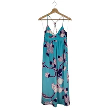 Yumi Kim Y2K Silk Maxi Dress S Floral Turquoise Strappy Floral Tropical