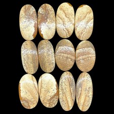 12 Pcs/6 Pairs Natural Picture Jasper 29-36mm Loose Oval Cabochon Gemstones Lot