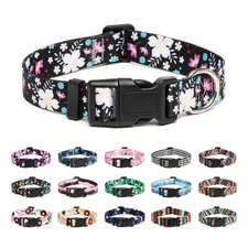 Floral White Dog Collar Large L Adjustable Soft Nylon Durable Pet Collar Style
