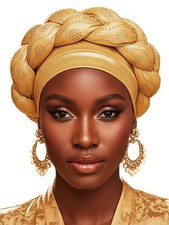 Woeoe African Headwrap Gold Braided Turbans for Women One Size-Medium