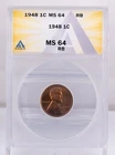 Certified 1948 Lincoln Cent ANACS MS64 RB Wheat Penny 1c