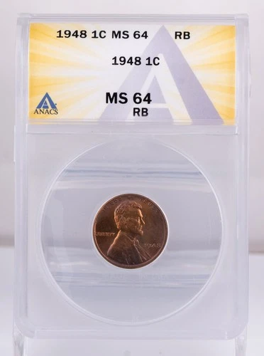 Certified 1948 Lincoln Cent ANACS MS64 RB Wheat Penny 1c