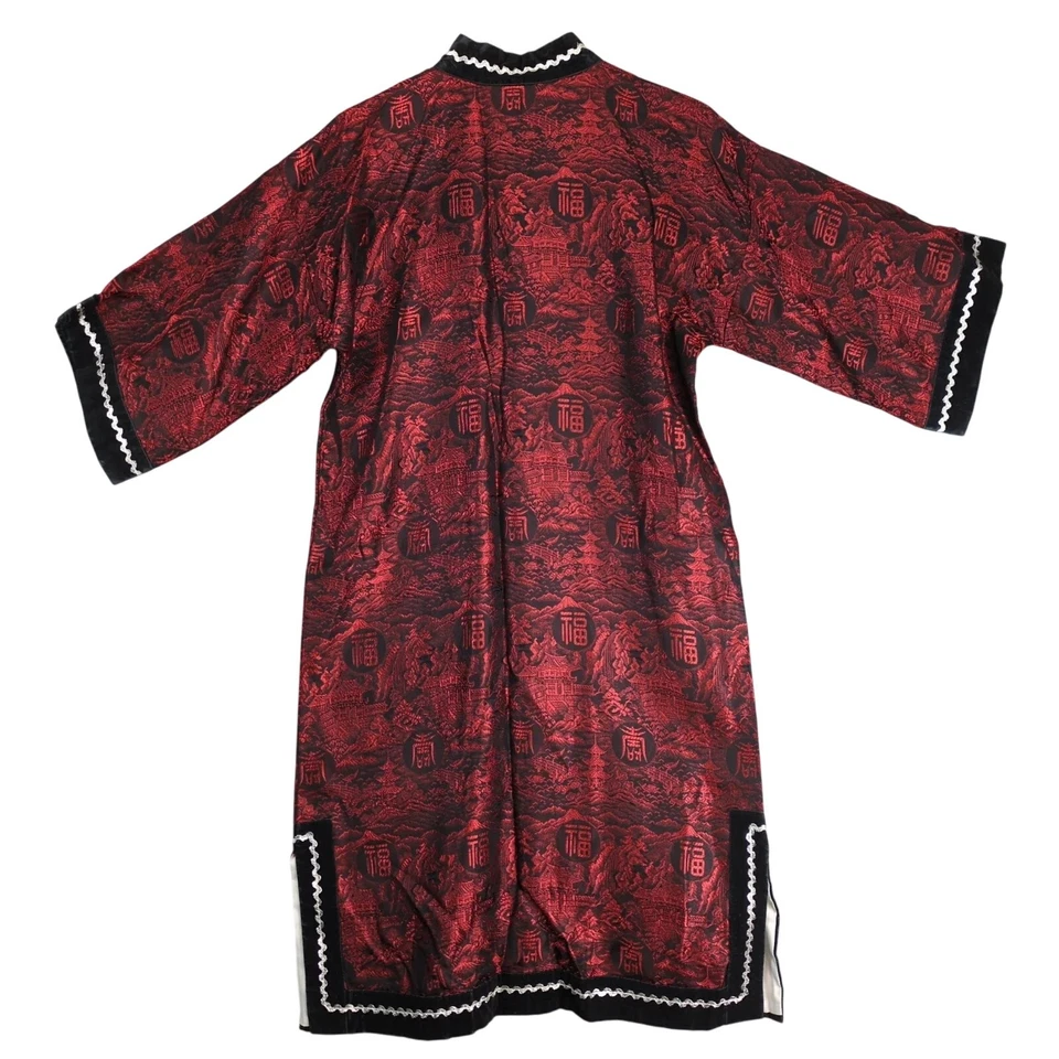 De Colección Joli Hecha en Japón Seda Brocado Chaqueta Bata L Rojo Negro Kimono Cuello Mandarín Foto 2 de 4