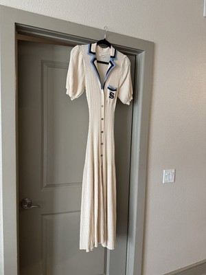 Women Sandro V Neck Collar  Midi Dress 3/4 Sleeve Shirt Dress