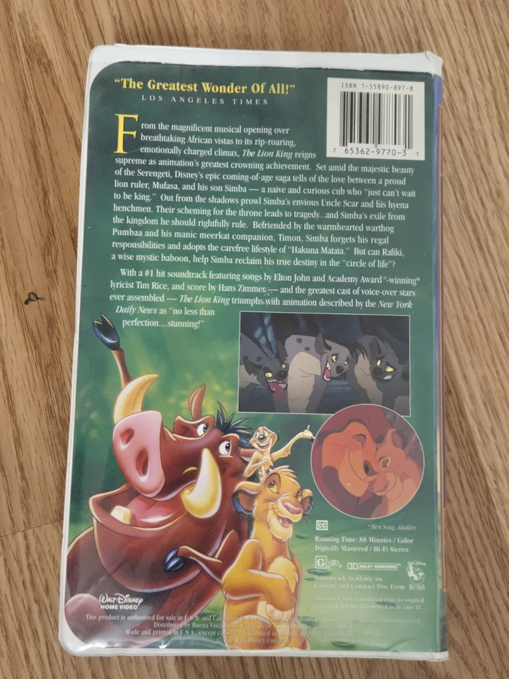 The Lion King VHS 1995 Walt Disney Masterpiece Collection - Image 2 of 4
